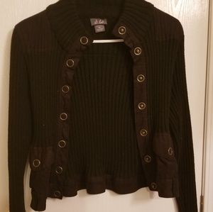 Black sweater/suede jacket